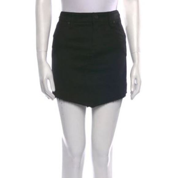 NWT! RtA Denim - Back is Patent Exposed zipper Raw hem SKIRT BLACK 4 - Picture 1 of 10